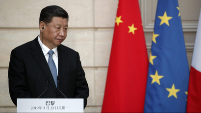 Chinese President Xi Jinping holds a news conference after a meeting in Paris in 2019