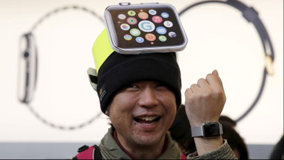 man with apple watch hat