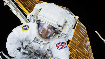 British astronaut Tim Peake is shown during his first spacewalk at the International Space Station in this NASA image tweeted on January 15, 2015. Peake became the first astronaut representing Britain to walk in space when he left the International Space Station (ISS) on Friday to fix a power station problem, generating huge interest back in his homeland. REUTERS/NASA/Handout via Reuters