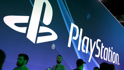 A Sony PlayStation video game logo is seen at the Electronic Entertainment Expo.