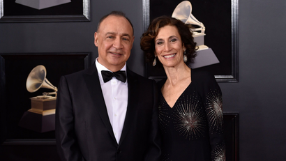 Oligarch Len Blavatnik attends the 2018 Grammys with his wife, Emily Appelson
