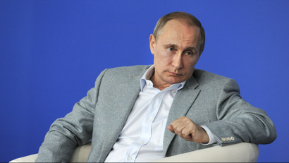 Russian President Vladimir Putin attends an educational youth forum in Vladimir region, Russia July 14, 2015.
