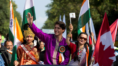 Canada's Prime Minister Justin Trudeau participates in the India Day Parade in Montreal