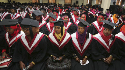A section of 740 graduating students from Simad University, look on during their graduation ceremony, in the capital Mogadishu, November 28, 2013.