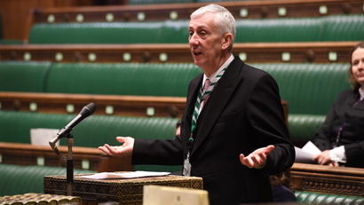 Britain's Speaker of The House of Commons Sir Lindsay Hoyle speaks during a meeting with new members to the chamber in the House of Commons, in London, Britain January 15, 2020.