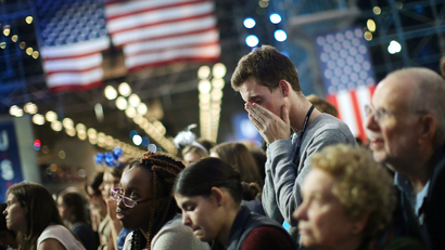 A Hillary Clinton supporter cries after losing to Donald Trump in the US presidential election