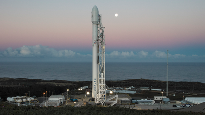 A SpaceX Falcon 9 rocket with Iridium satellites waiting to launch in Jan. 2017.