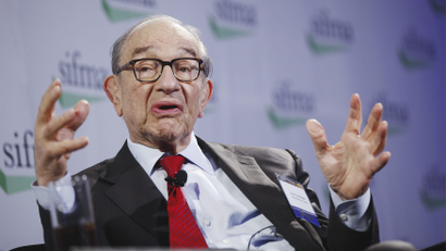 Former Fed Chairman Alan Greenspan speaks in New York in 2012.