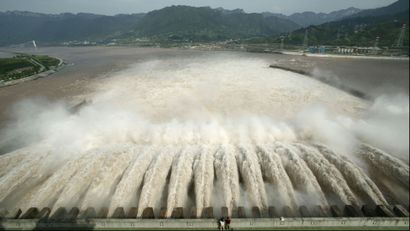 A view of water gushing into the Yangtze River in China.