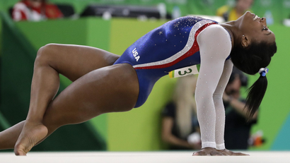 US gymnast Simone Biles performs on the floor.