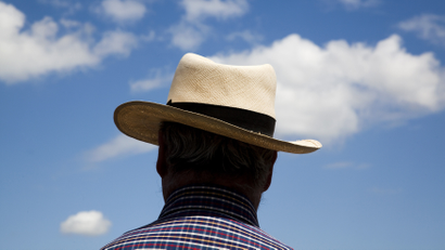 A man wearing a Panama hat watches an exhibition match in the World Polo Series on a sunny day at Hurlingham Park in West London June 7, 2009.