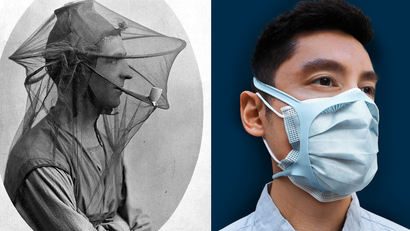 Essential Mask Brace, 2020, Sabrina Paseman, Katherine Paseman, and William Paseman, Fix the Mask.; Mosquito Net Veil, photograph: Wellcome Collection