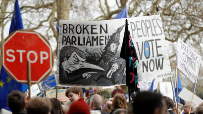 EU supporters participate in the 'People's Vote' march in central London