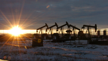 Oil pump jacks in McKenzie County, North Dakota.