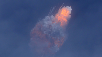 A SpaceX Falcon 9 rocket engine self-destructs