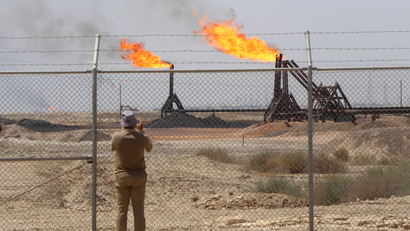 An ExxonMobil oil drilling rig in Iraq.