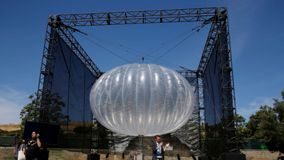 A Google Project Loon internet balloon is seen at the Google I/O 2016 developers conference in Mountain View, California May 19, 2016.