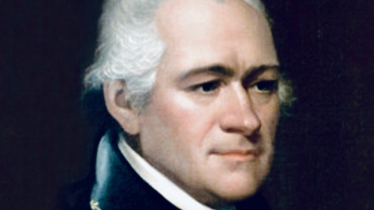 Alexander Hamilton portrait, cropped, close-up.