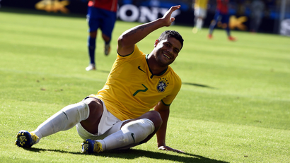 Brazil's Hulk reacts during their 2014 World Cup round of 16 game against Chile at the Mineirao stadium in Belo Horizonte June 28, 2014.