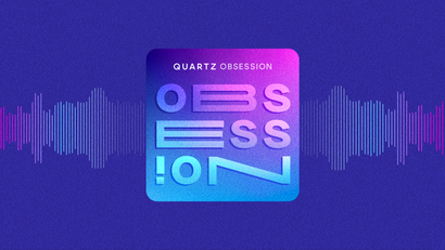 Quartz Obsession Podcast logo with sound waves passing behind it