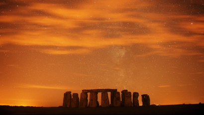 A general view of Stonehenge during the annual Perseid meteor shower in the night sky in Salisbury Plain.