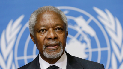U.N.-Arab League mediator Kofi Annan addresses a news conference at the United Nations in Geneva August 2, 2012. Former U.N. Secretary-General Annan is stepping down as the U.N.-Arab League mediator in the 17-month-old Syria conflict at the end of the month, U.N. chief Ban Ki-moon said in a statement on Thursday. (SWITZERLAND - Tags: CIVIL UNREST POLITICS HEADSHOT CONFLICT TPX IMAGES OF THE DAY) - GM1E8821SWO01