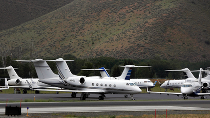 At least 20 private jet aircraft sit parked at the Friedman Memorial Airport during the Allen & Co Media Conference in Sun Valley, Idaho July 13, 2012.