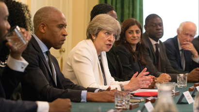 Britain's Prime Minister, Theresa May, hosts a discussion around the cabinet table on the findings of the Race Disparity Unit