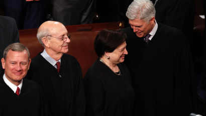 US Supreme Court Justices John Roberts, Stephen Breyer, Elena Kagan and Neil Gorsuch, amused on Jan. 30, 2018.