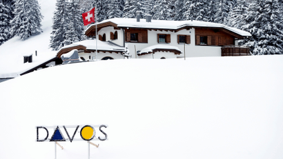 A Davos logo is seen before the annual meeting of the World Economic Forum (WEF) in Davos