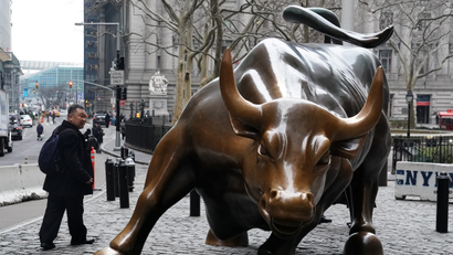 The Charging Bull or Wall Street Bull is pictured in the Manhattan borough of New York City
