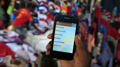 Phone showing m-pesa the mobile payment system