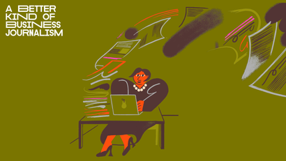 Illustration of person typing on computer that has paper flying out of it