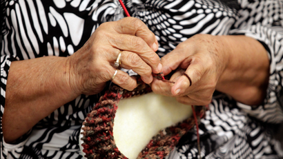 A woman takes part in a knitting class for seniors in Ciudad Juarez, Mexico.