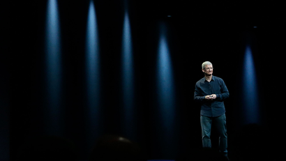 Apple CEO Tim Cook speaks at an Apple Worldwide Developers Conference event in San Francisco, Monday, June 2, 2014. (AP Photo/Jeff Chiu)