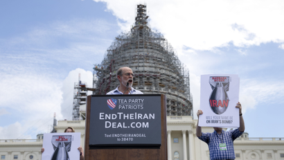 Frank Gaffney, founder and CEO of the Center for Security Policy, speaks during a rally organized by Tea Party Patriots in on Capitol Hill in Washington, Wednesday, Sept. 9, 2015, to oppose the Iran nuclear agreement. (AP Photo/Carolyn Kaster)