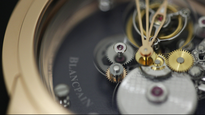 A Blancpain logo is seen on a watch displayed on the watchmaker's showcase at the 2010 Baselworld in Basel, Switzerland.