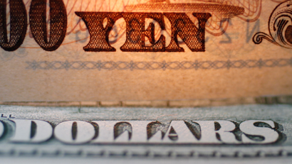 Yen and dollars, closeup.