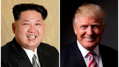 A combination photo shows a Korean Central News Agency (KCNA) handout of Kim Jong Un released on May 10, 2016, and Donald Trump posing for a photo in New York City, U.S., May 17, 2016.