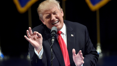 Republican U.S. presidential candidate Donald Trump speaks during a campaign rally at the Treasure Island Hotel & Casino in Las Vegas, Nevada June 18, 2016.