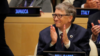 Microsoft Founder Bill Gates attends U.N. Secretary General Antonio Guterres' High-Level meeting on Financing during 73rd United Nations General Assembly in New York