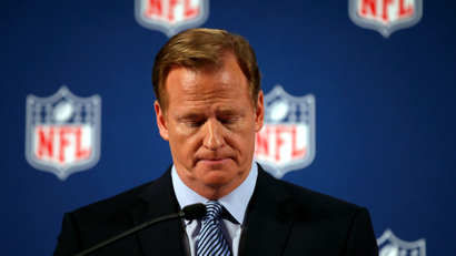 National Football League (NFL) Commissioner Roger Goodell speaks at a news conference to address domestic violence issues and the NFL's Personal Conduct Policy, in New York, September 19, 2014.