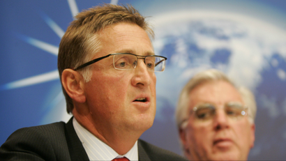 Union Network International general secretary Philip Jennings of Britain speaks during a news conference.