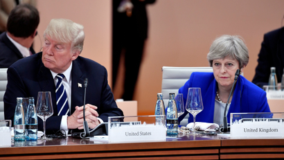 US president Donald Trump and UK prime minister Theresa May are pictured.