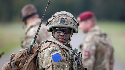 British soldier is pictured during exercise of US Army's Global Swift Response 17 Media Day near Hohenfels