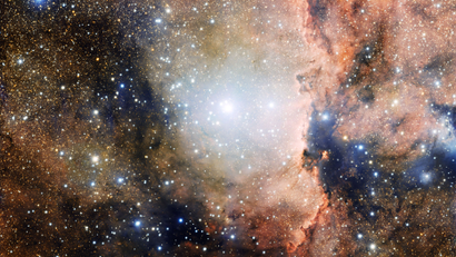 This image, taken by OmegaCAM on the VLT Survey Telescope at Paranal Observatory, shows a section of the Ara OB1 stellar association. In the centre of the image is the young open cluster NGC 6193, and to the right is the emission nebula NGC 6188, illuminated by the ionising radiation emitted by the brightest nearby stars. 