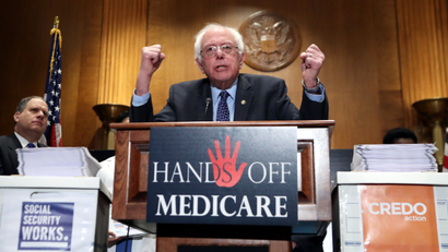 Sen. Bernie Sanders, I-Vt., speaks during a news conference on Capitol Hill in Washington, Wednesday, Dec. 7, 2016, to deliver over million petition signatures demanding that President-elect Donald Trump, House Speaker Paul Ryan, and Senate Majority Leader Mitch McConnell "keep their hands off the American people's earned Medicare benefits."