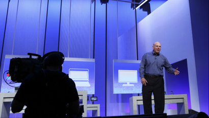 Microsoft CEO Steve Ballmer gestures during his keynote address at the Microsoft "Build" conference in San Francisco, California June 26, 2013.