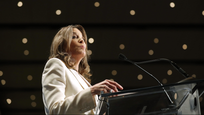 Democratic presidential candidate Marianne Williamson speaks during the Iowa Democratic Party's Hall of Fame Celebration