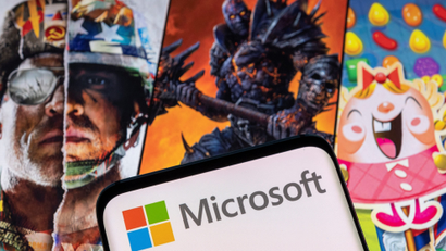 Microsoft's logo and Activision's characters